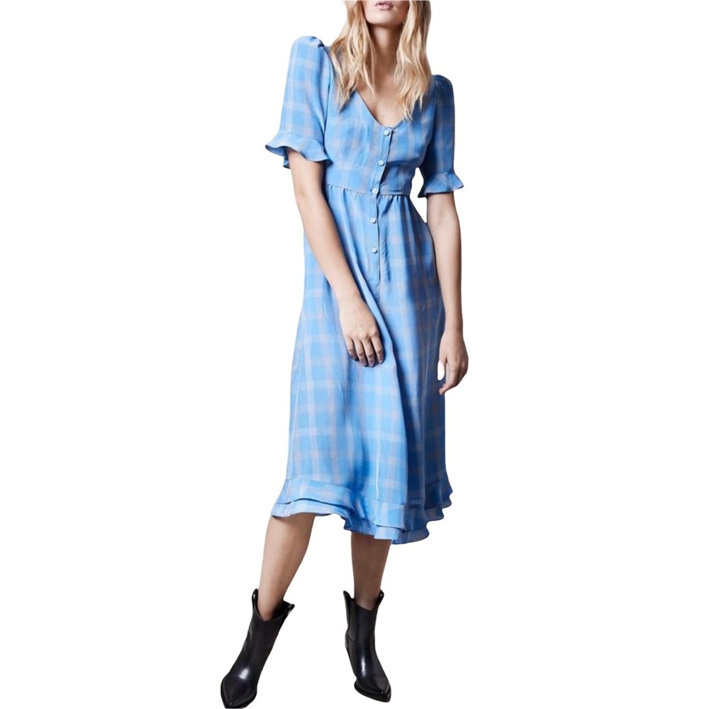 Smythe Frontier Checker Plaid Blue Midi Dress Size 0 NWT